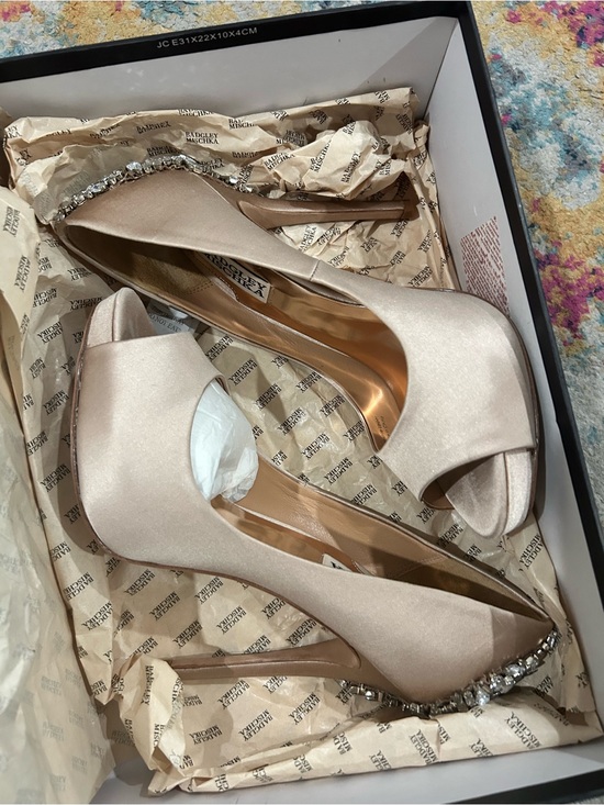 Badgley Mischka Shoes - Badgley Mischka Satin Open-Toe Heels with Jewel Heel